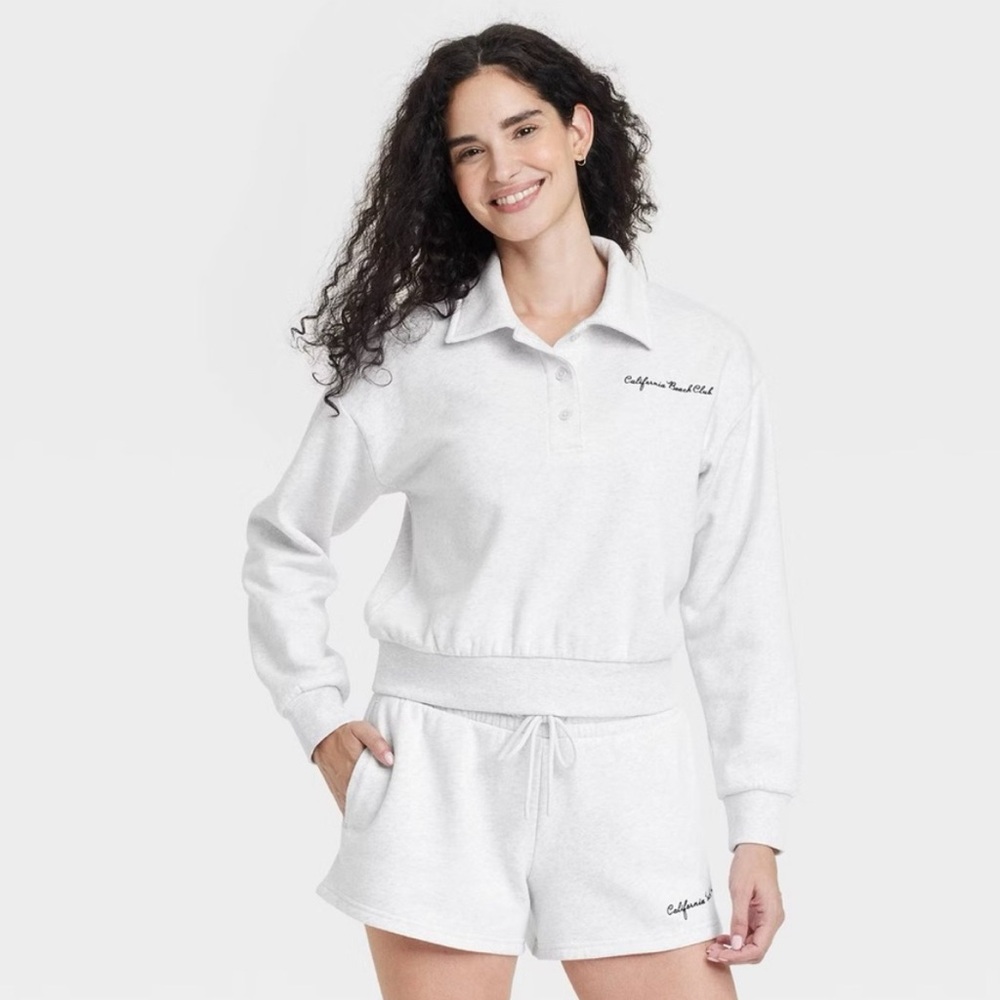 Universal Thread Women’s Leisure Studio Lng Slv Fleece Polo Sweat Shirt Heather